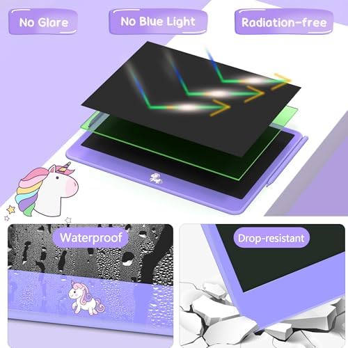 Hockvill LCD Writing Tablet for Kids 12 Inch, Kids Learning Toys Drawing Pad for Girls Boys, Unicorn Doodle Board for Toddlers 3 4 5 6 7 8 Year Old Travel Essentials, Christmas Brithday Gifts for Kids