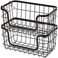 Amazon Basics Stackable Metal Wire Rectangular Storage Baskets for Kitchen, Bathroom or Pantry Organizing, 2 Count, Black