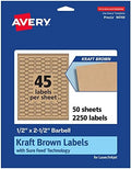 Avery® Kraft Brown Barbell Labels, Sure Feed® Technology, 0.5" x 2.5", 2,250 Kraft Brown Labels, Laser/Inkjet Printable