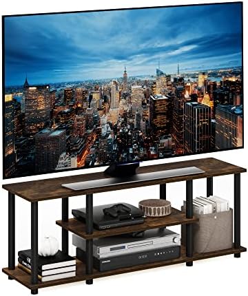 Furinno Turn-N-Tube No Tools 3D 3-Tier Entertainment Stand up to 50 inch TV, Amber Pine/Black | for TV up to 50 Inch, Open Frame Rectangular Entertainment Center with Storage Shelf, TV Console, for Living Room, Bedroom