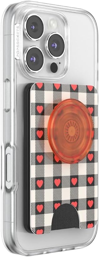 PopSockets Phone Wallet for MagSafe with Grip- Heartbreaker | PopWallet, Holds 3 Cards, Magnetic, Removable, Secure, Checkered, Heart, Valentines