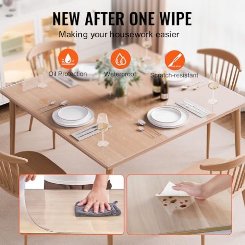 VEVOR Plastic Table Cover, 48 x 48 Inch 1.5 mm Thick Clear PVC Protector, Square PVC Desk Mat, Waterproof & Easy Cleaning Desk Pad Tablecloth, for Office, Dresser, Dining Room, Night Stand