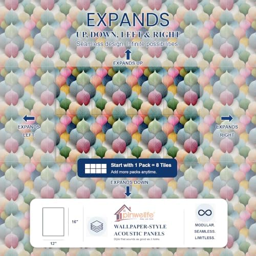 PINWELIFE® Acoustic Art Tiles – 8-Pack 12"x16" Sound Absorbing Panels, Seamless Wallpaper-Style Decorative Acoustic Wall Art, Echo Reduction for Home Studio/Office, Nano Tape Included