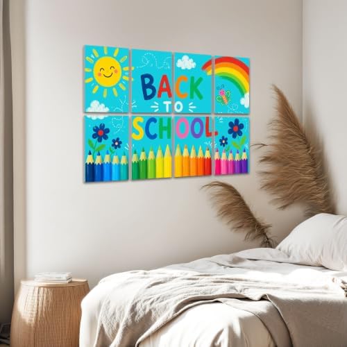 8 Pack Art Acoustic Panels Sound Absorbing Back to School Colorful Pencils Rainbow Sun Decorative Soundproof Wall Panels Self Adhesive for Home Recording Studios 48"x32"