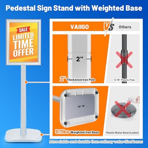 Heavy Duty Pedestal Sign Holder Stand 8.5x11 Inch, Floor Standing Sign Holder with Weighted Base, Vertical & Horizontal Poster Display Stand for Advertising, Restaurant Menu, Store, Office, Silver