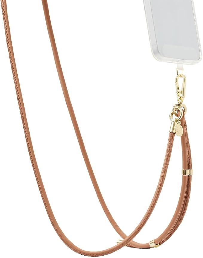 PopSockets Crossbody Phone Strap & Lanyard- Cognac | Anti-Drop Phone Strap, Accessorize Your Device, Brown, Plain, Cream, Beige, Summer Spring