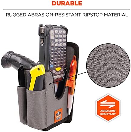 Ergodyne Squids 5541 Barcode Scanner Holster Pouch for Gun Grip Mobile Computers, Holder for Handheld Bar Code Scanners, Belt Clip Attachment Gray Large