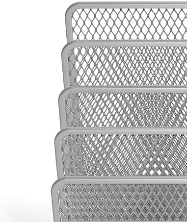 TRU RED Wire Mesh File Organizer, 5‑Compartment, Silver, 2‑Pack – Vertical Desktop Sorter for Files, Folders & Mail