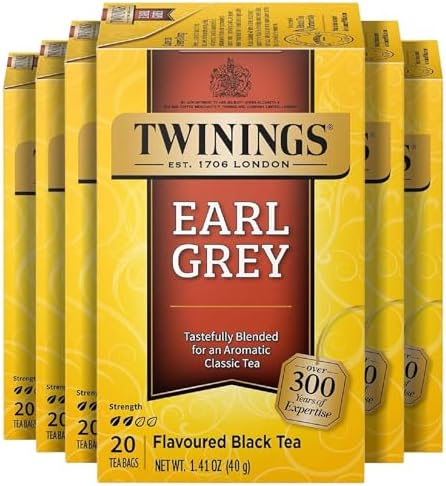 Twinings Earl Grey Black Bergamot Caffeinated Tea Bags, 20 CT Box (6 Pack)