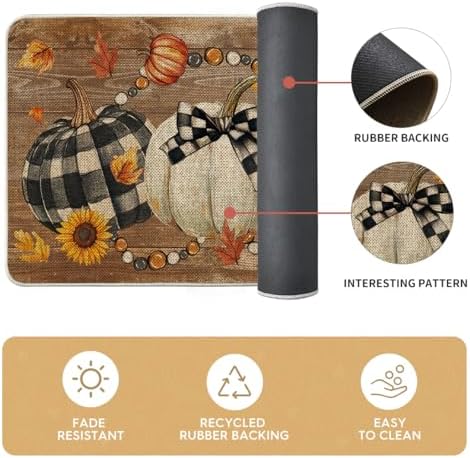 Artoid Mode Wood Beads Pumpkin Fall Kitchen Mats Set of 2-17x29+17x47