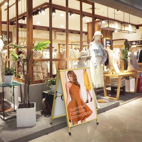 Pionites Heavy Duty Slide-in Folding A Frame Sign Sidewalk Sign 24x 36 Inch Steel Metal Double-Side Pavement sign Corrugated Plastic Poster (2, Gold, 24''X36''(Frame Only))