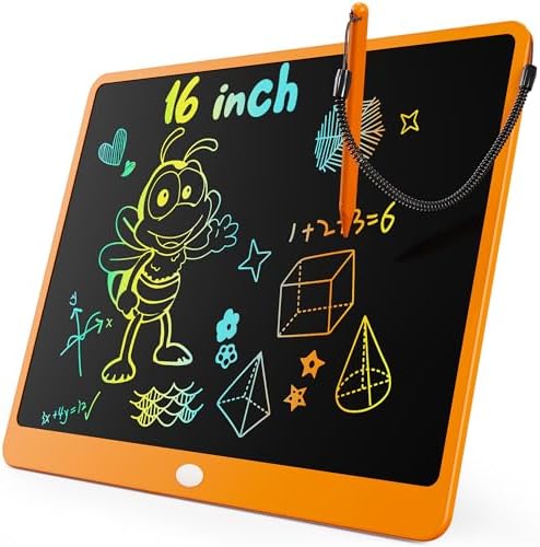 KOKODI LCD Writing Tablet, 16 Inch Colorful Toddler Doodle Board Drawing Tablet, Erasable Reusable Electronic Drawing Pads, Educational and Learning Toy for 3-6 Years Old Boy and Girls(Orange)