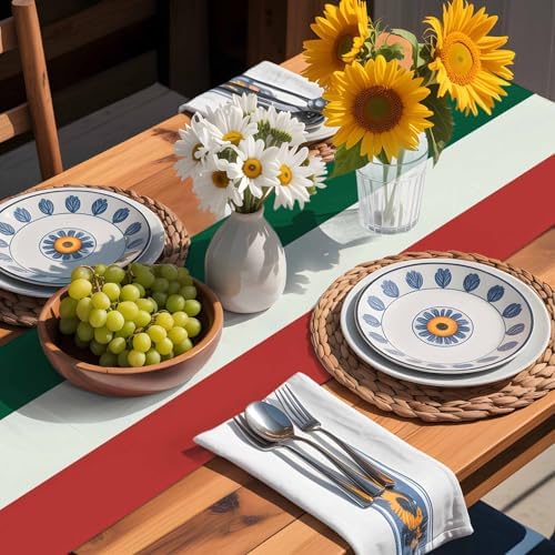 Mexico Flag Table Runner Dresser Scarf 13 x 72 Inch Green Red Color Cactus Hat Striped Modern Table Runners Non-Slip Heat Resistant Kitchen Dining Table Decor for Home Holidays Indoor Outdoor
