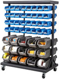 VEVOR 7-Tier Double-Sided Rolling Bin Storage Rack, 94 Plastic Bins, Dual-Sided Parts Organizer with Wheels, Mobile Tool Organizer for Garage, Warehouse, Office, Restaurant, Classroom, Kitchen