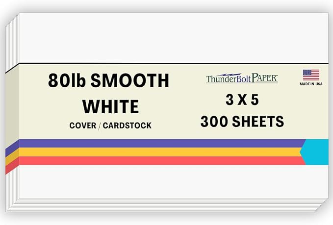 300 Bright White Smooth Card Sheets - 80# Cover Weight - 3" X 5" (3X5 Inches) Photo|Card|Frame Size - 80 lb/Pound Quality Paper for Consistency in Print as a Result of The Smooth Finish