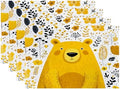 Batmerry Cute The Bear in Mineral Yellow Linen Placemats Set of 4, Floral Background Washable Table Mats for Kitchen Table Thickened Heat Insulation Dining Set Indoor Outdoor 12X18 in