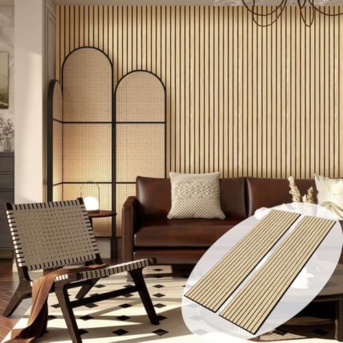 Wood Slat Wall Panel 2 PCS - Extra-Long Wood Wall Panels for Soundproof Home & Office, Easy Peel and Stick Acoustic Panels for Noise Cancelling (Oak 11.8"W x 94.5"L)