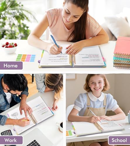 Spiral Notebook Journal with Removable Dividers Tabs, 300 Pages Hardcover Leather 5 Subject College Ruled Notebook, 8.5"x11" Large A4 Lined Journal for Women, Spiral Notebooks for Work School, Purple