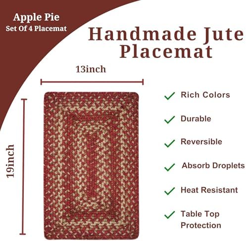 Homespice Apple Pie Jute Braided Placemats, Rect 13x19 Set of 4
