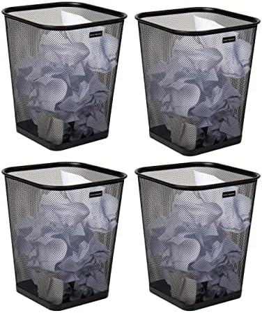 Mind Reader Mesh Trash Can, Waste Paper Basket, Square, Office, Metal Mesh, 9.75" L x 9.75" W x 12.25" H, Set of 4, Black