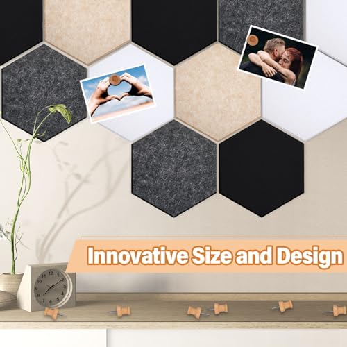 6.7 x 5.9 in 16 Pcs Hexagon Cork Board Tiles, Felt Pin Boards, Classic