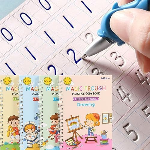 Magic Grooved Reusable Writing Books, Tracing Workbook for Kids Ages 3‑5