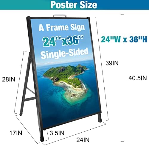 24 x 36 Inch A Frame Sign Portable Single-Sided Folding Sandwich Board with Carry Handle Heavy Duty Slide-in Sidewalk Signboard for Outdoor Street Advertising Poster