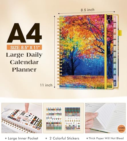 Academic Planner 2026-2027, Hardcover Weekly and Monthly Calendar Planner from July 2026 - June 2027, 8.5" x 11" A4 Large Daily Agenda with Tabs, College School Organizer for Student Teacher, Autumn Woods
