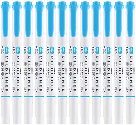 Zebra Pen MILDLINER No Bleed Highlighter, Cyan Color, Dual Tip, 12-Pack