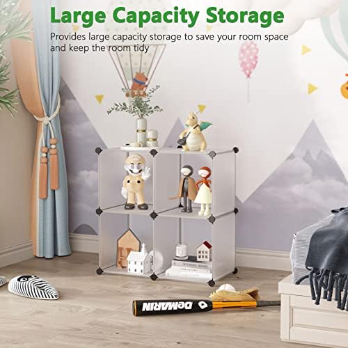 C&AHOME Plastic Cube Storage Organizer, 4-Cube Shelves Units, White