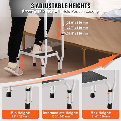 VEVOR Step Stool 1-Step 330lbs Capacity, 3 Adjustable Height with Handle Steel Step Ladder, Portable Toddler Step Stools for Adults, Non-Slip Sturdy Step Ladders for Office, RVs, Pets