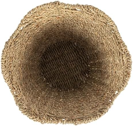 Household Essentials Woven Wastebin with Scalloped Edge, Natural