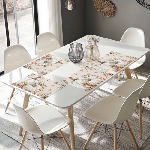 Fall Floral Leaves Placemats Set of 6, Thanksgiving Pumpkins Heat Resistant Washable Table Place Mats Boho Cotton Table Linens Party Holiday Decorations for Home Kitchen Dining Table Outdoor Indoor,