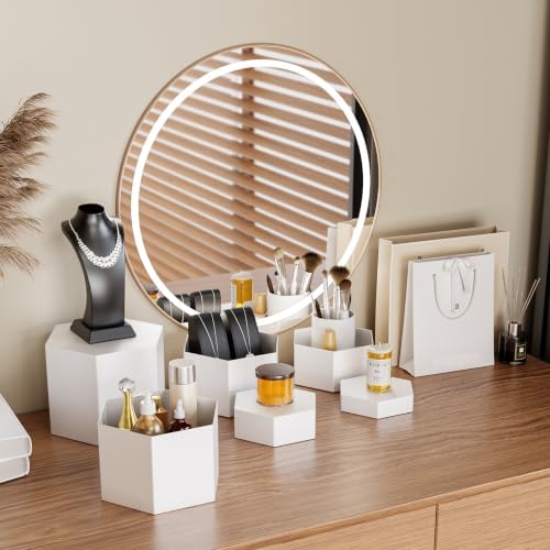 Metal Buffet Risers,6PCS Hexagonal Jewelry Display Risers 2.76 in to 4.02 in Market Display Stands Metal Showcase for Catering Dessert Figures Decoration (Grayish White, 2.76IN to 4.02IN)