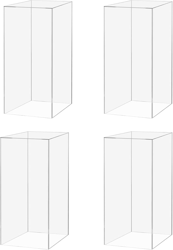 Marketing Holders 4 Pack Tall Acrylic Pedestal Stand Clear Hollow No Lid Flower Tower 12" x 12" x 32" Display Weddings Funerals Boutiques Parties Decor Collectible Cube Riser Clear