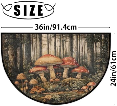 Mushrooms Forest Half Round Door Mat Non Slip Washable Semi Circle Area Rug Absorbent Soft Half Moon Rug Floor Mat for Indoor Outdoor Kitchen Bathroom Patio Front Door Mat Decor