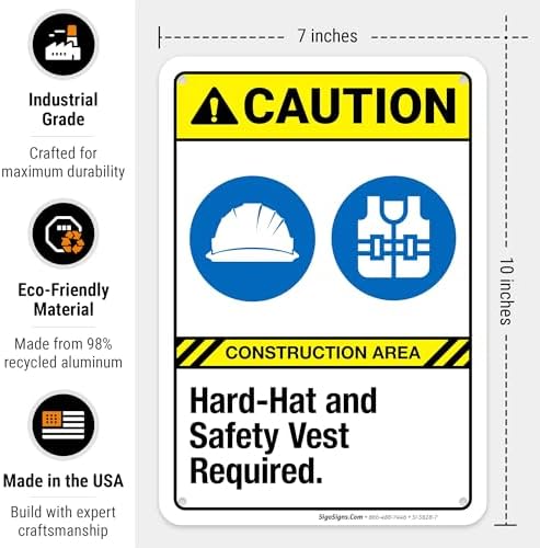 Hard-Hat and Safety Vest Required Sign, ANSI Caution Sign,