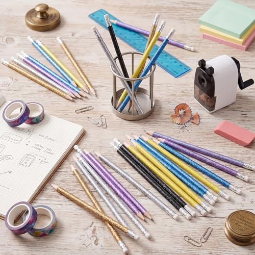 TecUnite 60 Pcs HB Pencils #2 Unsharpened Wood Cased Pencils with Eraser Hexagonal Pencil Cute Graphite No 2 Pen for Adults Gifts Exam School Office Sketching Learning (Dark Colors)