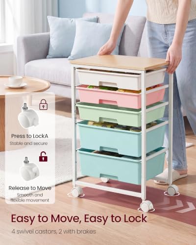 VASAGLE Rolling Cart with Drawers,5 Drawers Storage Cart, Multicolor