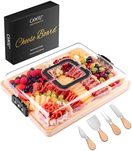 CAWIU Portable Charcuterie Board with Lid, Travel Cheese Board & Snack Tray