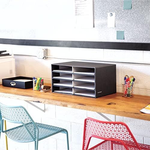 Bankers Box Literature Sorter, Letter, Black/White Brocade | Turn paper piles into organized workflows with durable compartments that keep mail, forms, and projects easy to find.