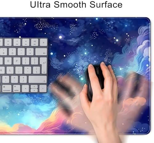 Pastel Anime Space Desk Mat Nebula View Cute Aesthetic Desk Pad Stars Galaxies Deep Dark Blue Cosmos Large Mouse Pad Extended Gaming Mousepad XL Laptop Keyboard Mouse Mat 31.5"x11.8"