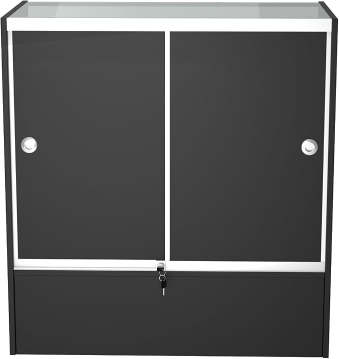 WISDOMFUR 3-Foot Display Showcase, Black, 36" x 18" x 38" | Half Vision Retail Cabinet, Glass Top, Storage Base