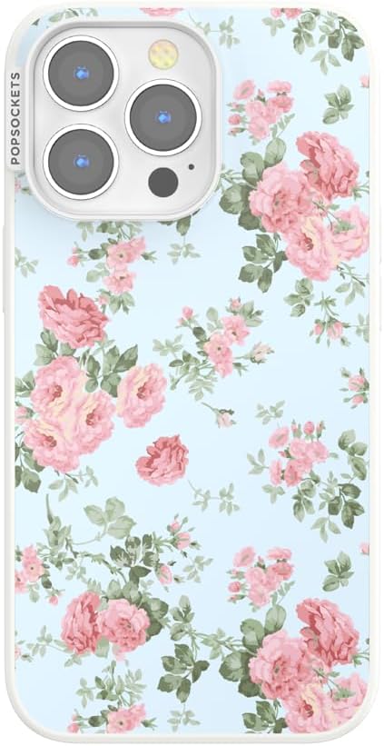 PopSockets iPhone 13 Pro Phone Case with MagSafe- Cottage Tutu Blue | Magnetic, Wireless Charging, Camera & Drop Protection, Light Blue, Baby, Flower, Floral