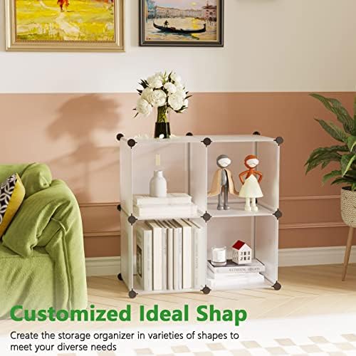 C&AHOME Plastic Cube Storage Organizer, 4-Cube Shelves Units, White