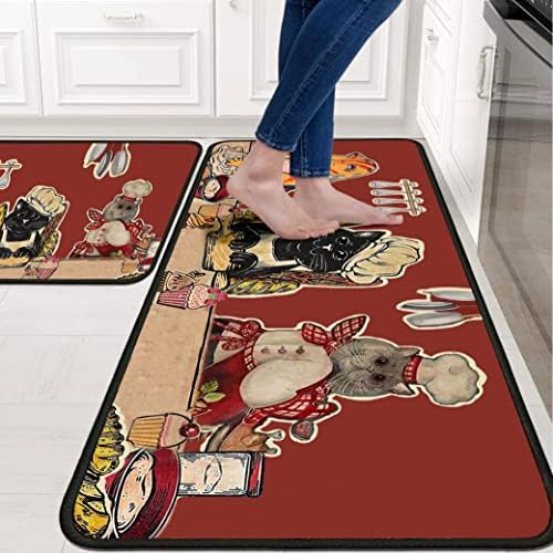 Cat Fat Chef Kitchen Rugs for Floor 2 Piece Sets, Cats Chef Floor Mat for Kitchen, Kitchen Rug in Front of Sink for Standing for Italy Kitchen Decor 17"X30"+17"X47"