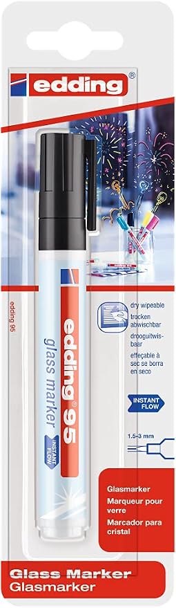 edding Multicolored 95 Glass Marker, 4pcs - Dry Erase Markers for Various Uses and Glass Surfaces Like Windshields, Windows, Glassboards, Mirrors, Menu Board and White Board - Made in Germany