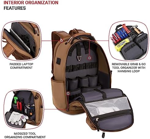 SwissGear Tool Bag Backpack, Fits Up to 17-Inch Laptop, Work Pack PRO, Brown Canvas