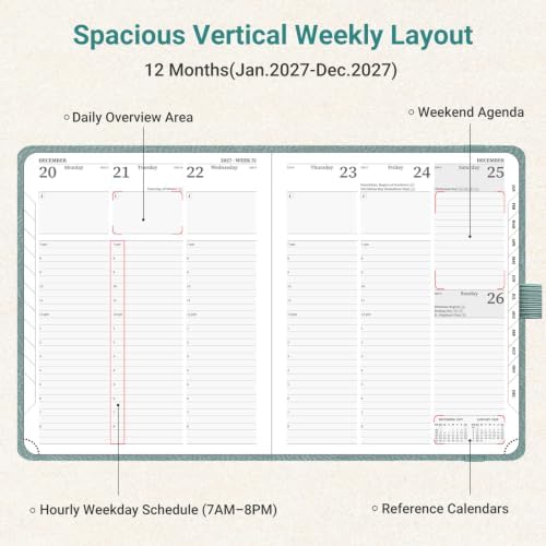 2027 PU Leather Planner, 10.25" x 8.25", Hourly Planner for Work