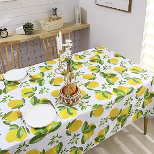 LIBERECOO Vinyl Tablecloth with Flannel Backing, Lemon 60 x 84 Inch Rectangluar Tablecloths Stain-Resistant Waterproof Plastic Table Cover for Indoor/Outdoor